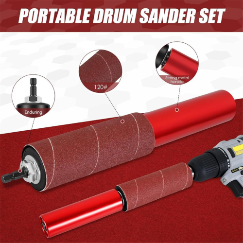 Drum Sander Set,Rubber Sanding Spindle Adapter with 120 Grit Sandpaper Drum, Power Drill Driven 2