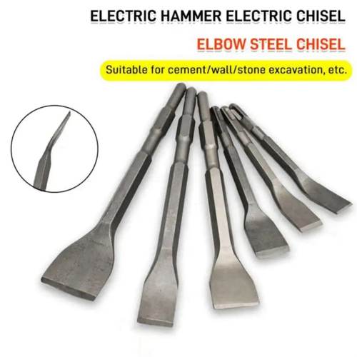 5PCS Hammer Pick Scraping Chisel Set Wall Slotting Masonry Concrete Drill Bit Tile Flat Point Chisels Round Handle 2