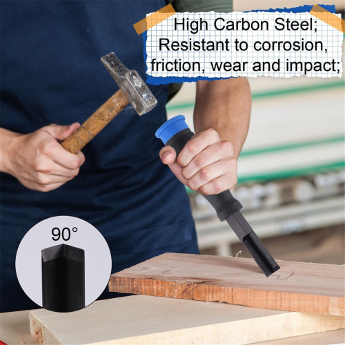 Wood Chisel Set with 3 Protective Caps Square Mortise Chisels Non-Slip Handle for Door Mounting Frames 2