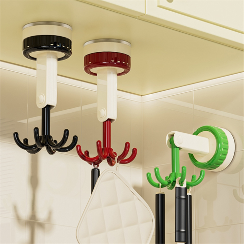 360 Degrees Rotating Folding Hook, Self-Adhesive Suction Cup Hooks Kitchen Utensil Holder Green 1