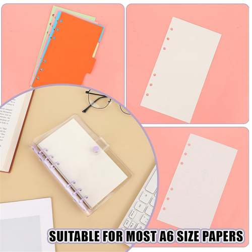 2 Pack A6 Soft PVC 6 Rings Binder, Clear Budget Refillable Planner Ring Binder Cover with Snap Button 2