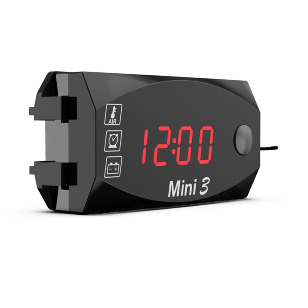 Lcd Display Voltmeter Waterproof Ip67 Digital Time Clock For Motorcycle Scooter Car Boat Thermometer, Red/Light 4851335001509
