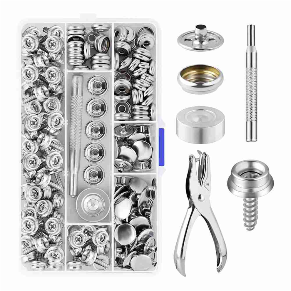 Canvas Snap Kit 2 Pcs Setting Tool,Marine Grade Stainless Steel 3/8In Socket Button Fastener Kit, For Boat B 4851335007471