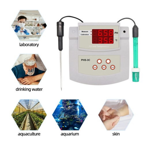2 in 1 PH/Temp PH Tester Quality Analyzer Desktop Automatic Calibration Acidity Meter Laboratory Aquarium Pool EU Plug 2
