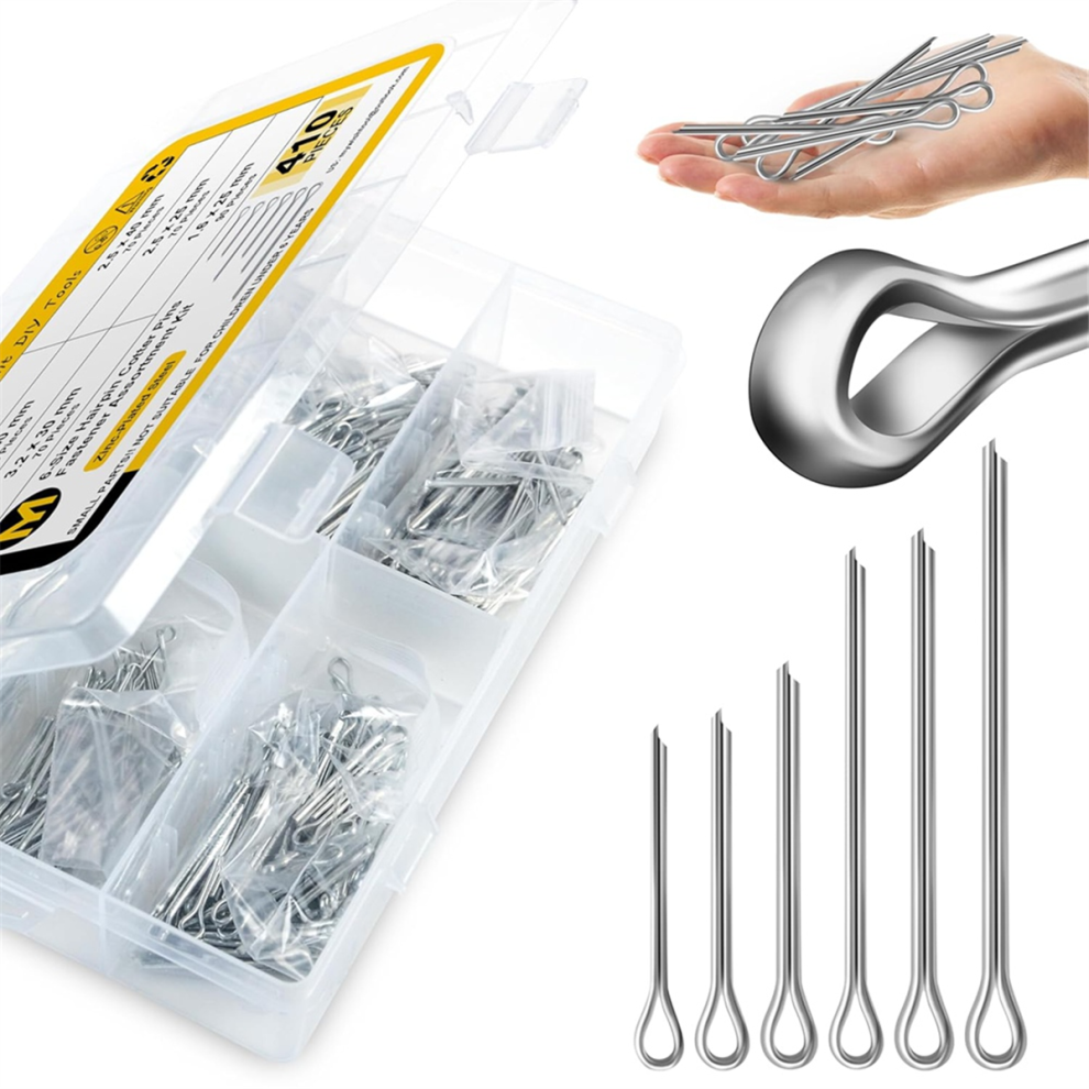 410Pcs Cotter Pin Assortment Kit, Metal Pins, Hardware Pins Set For Trucks, Hitch Lock System 4851335004043