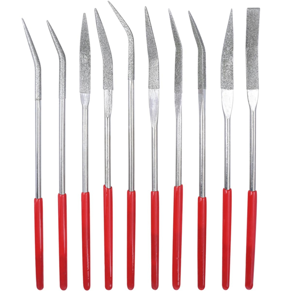 Jehiatek 10Pcs Diamond File Set-3X140mm Curved Shaped Needle Files For Precision Metalworking, Woodworking, Jewelry, And Crafting