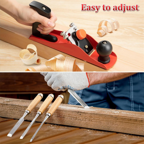 Woodworking Tools 4PC 9.5in Wood Chisel Set 1PC No.4 Adjustable Hand Planer with 2 in Replacement Blade,for 2