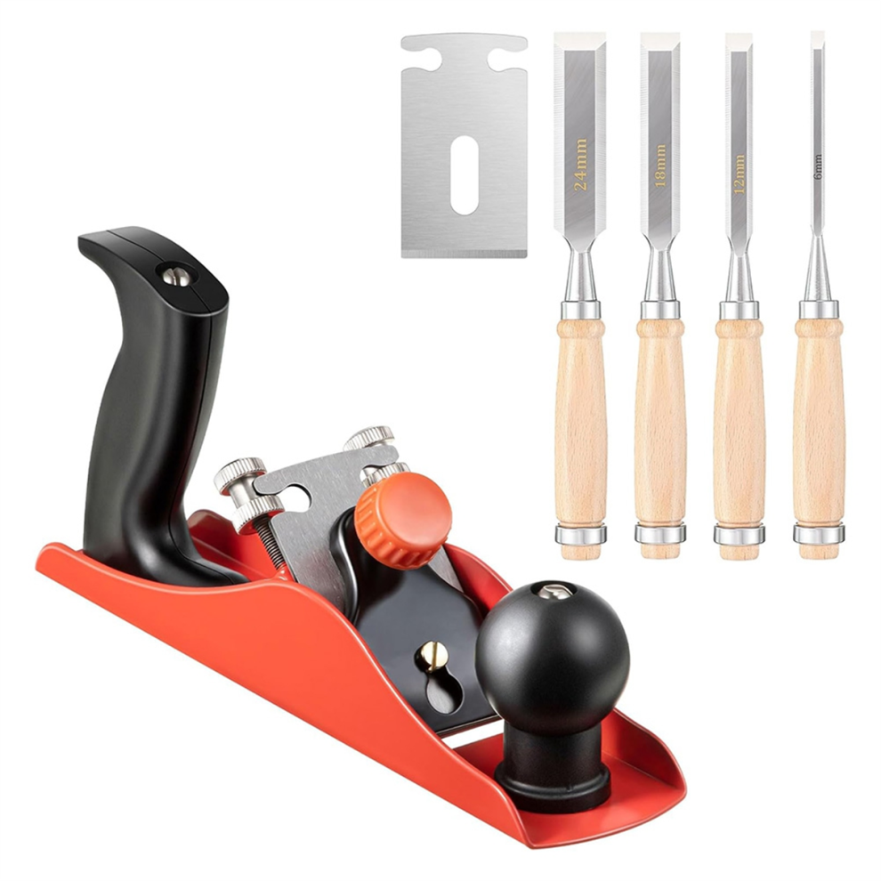 Woodworking Tools 4Pc 9.5In Wood Chisel Set 1Pc No.4 Adjustable Hand Planer With 2 In Replacement Blade,For 4851335017487