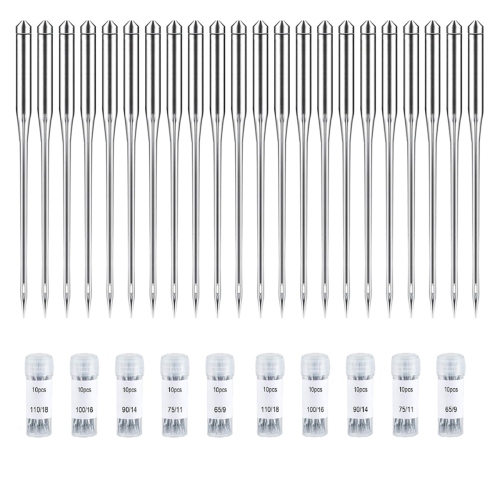 100PCS Sewing Machine Needles Regular Point Needle for Singer , Assorted Size 65/9, 75/11, 90/14, 100/16, 110/18