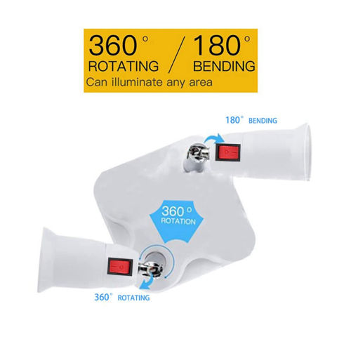 360 Degree Adjustable - 2 in 1 E27 Splitter Socket Adapter. Standard LED Bulb Adapter 2