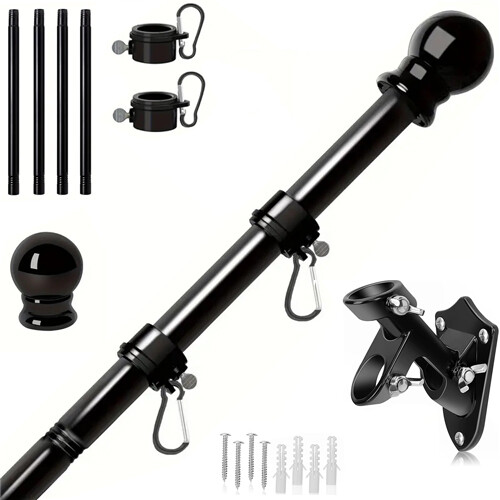 Flag Pole Kit 6 FT Thickened Stainless Steel Wall Mount Flagpole Black