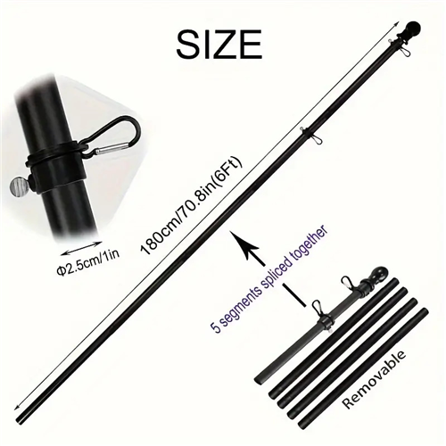 Flag Pole Kit 6 FT Thickened Stainless Steel Wall Mount Flagpole Black 1