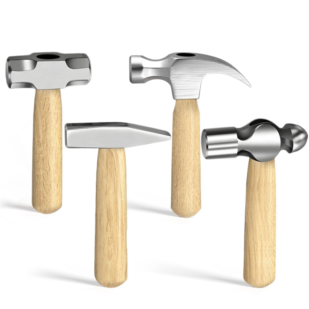 4Pcs Small Hammer Set, And Polished Steel Head, Short Wood Handle, 10Oz Claw Hammer, 11Oz Ball Peen 4853736895060