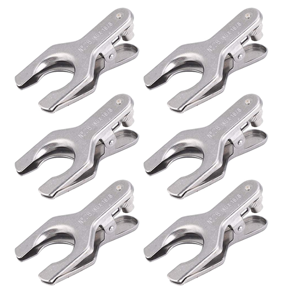 Jehiatek 6Pcs Lab Clamp, Stainless Steel Pinch Clamp Beaker Holder Flask Metal Spherical Joint Model 28