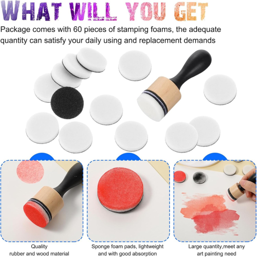 62Pack Ink Blending Tool - 2Pcs Mini Applicator Tools and 60Pcs Replacement Foam Pads, Paints Mixing 1