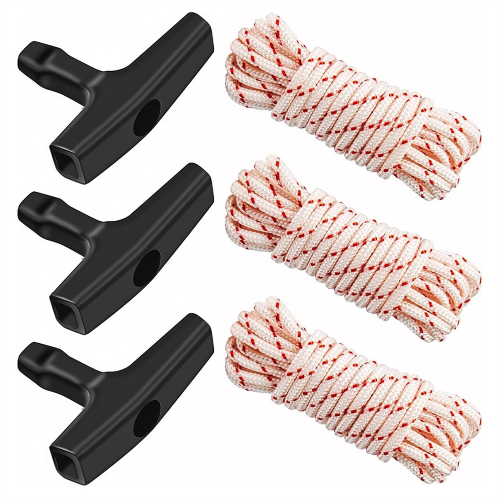 3Pack 10 Ft X 9/64In(3.5Mm) Pull Cord Rope With Starterhandle, Braided Ropes High Tensile Strength For Lawn Mowers 4853736821045