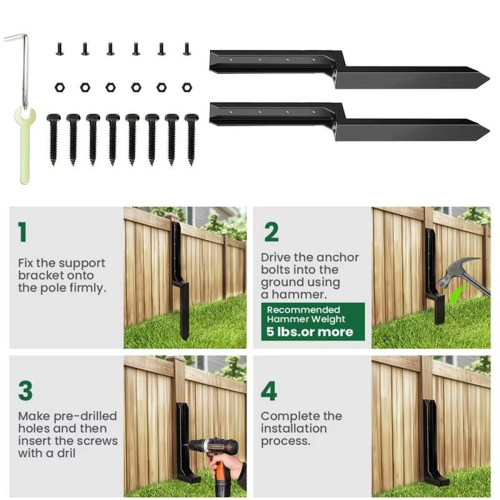 Fence Repair Kit 2X Thickened Metal Support Stakes Solid Ground Spike Quick Fix Post Stabilizer for Tilted 1