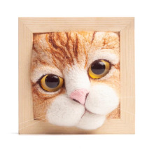 Lovely Cat Head Doll Knitting Kit with Photo Frame Ornaments and Base, Wool Felt Interactive Home Craft Supplies B
