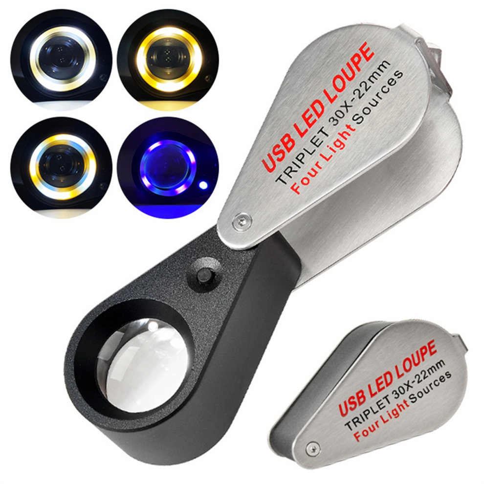 Jehiatek Light 10X Rechargeable Four-Colour Source 13Led Magnifier Diamond Jeweler Loupe Necklace Gem Uv Lamp Pocket Lupa