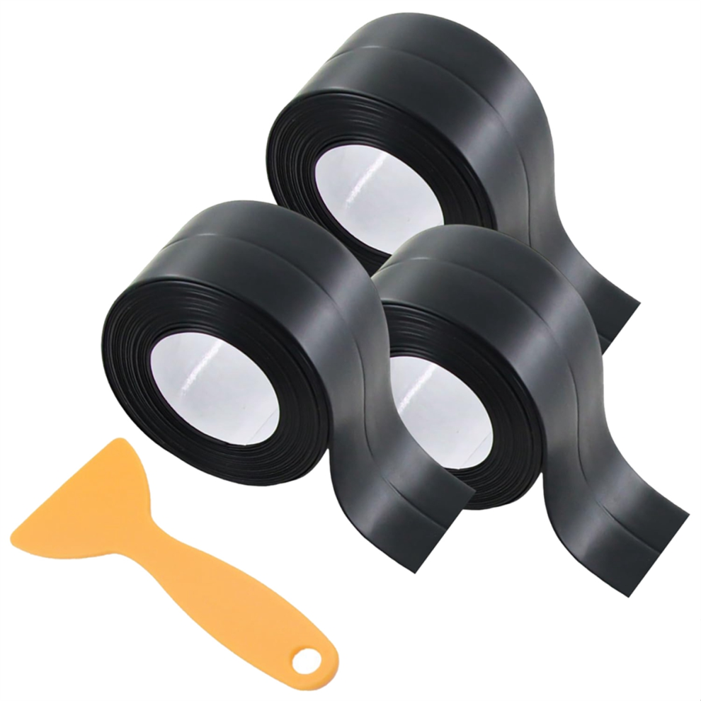 3 Rolls Caulk Tape,Waterproof Self Adhesive,Caulking Strips For Toilet,Bathroom,Sink,Bathtub,Floor Wall Edge Black 4853736839644