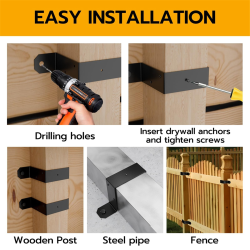 4pcs Strap Post Ties Black Deck Fence for U Bracket,Can Be Brackets Metal Posts 2