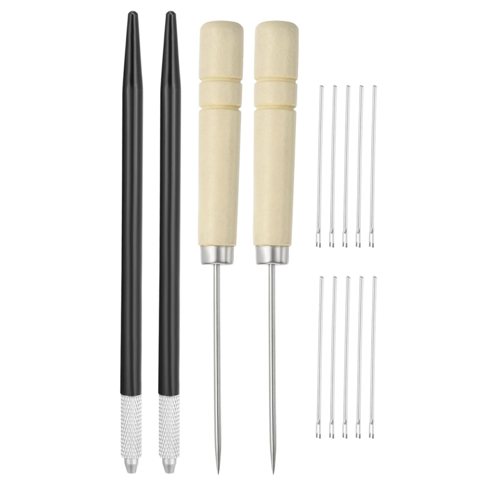 Jehiatek Black Doll Hair Rooting Holders Kit, 0.6Mm Rerooting Knitting Needles With Wood Awls Crochet Hooks Wig Tool