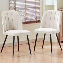 2PCS Velvet Dining Chairs Padded Seat Cream White