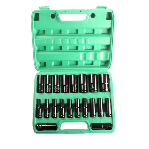 20PCS 1/2Inch Drive Socket Set Metric Deep 6 Point Hex Design Impact with Portable Storage Case