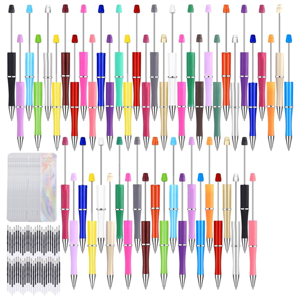 Jehiatek 150 Pcs Diy Beadable Pen Kit Multicolor Bulk Ballpoint Crafting Pens With Refills & Bags For Students Teens