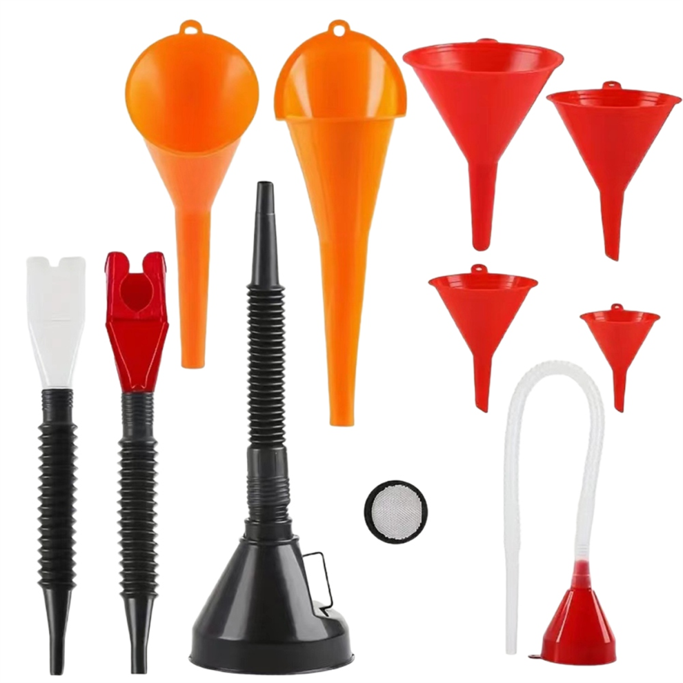 10 Pcs Automotive Funnels Set Wide Mouth Right Angle Funnels, With Detachable Spout And Filter 4853736861027