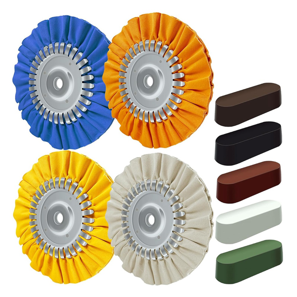8Inch Airway Buffing Wheel, 9Pcs Aluminum Wheel Polishing Kit In Diameter 5/8 Inch Arbor Hole, Compound 4853736872405