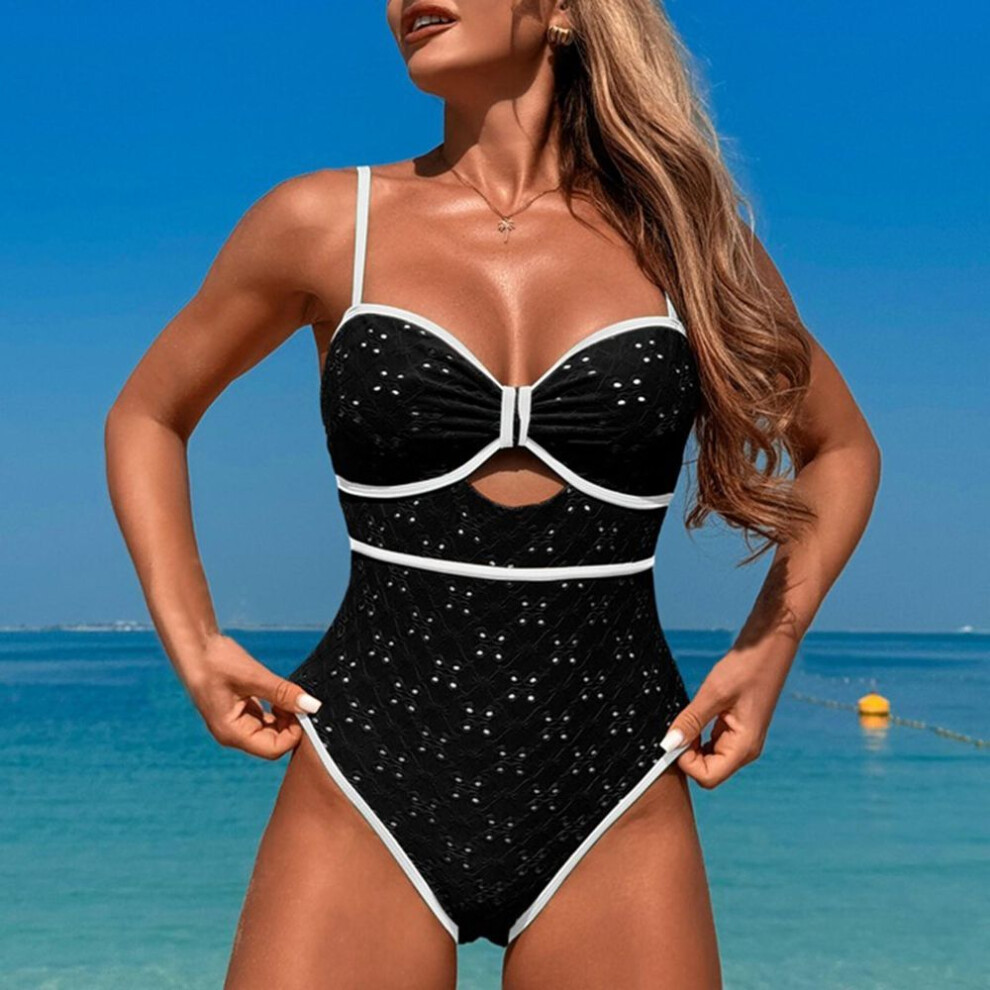 (M, black) Women's Sleeveless Conservative One-piece Sexy Backless Solid Color Swimsuit With Breast Cushion-image-OPC-PJ878DJ-NEW