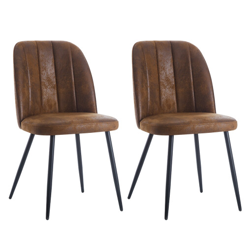AINPECCA 2PCS Velvet Dining Chairs Padded Seat Suede Brown
