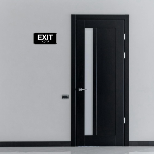 4pcs Exit Sign with Braille, 6x3in Emergency Plastic Warning Signage Adhesive Mounting Strips 1