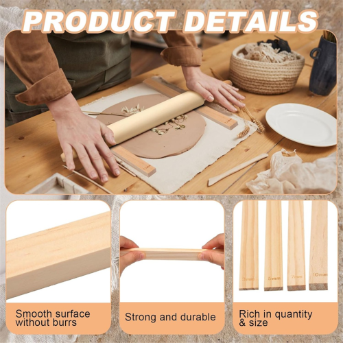 12 Pcs Pottery Tools 1 Wood Rolling Pin Wedging Board/Linen Tablecloth and 10 5 Size Teaching 2