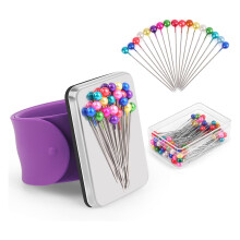 Magnetic Pincushion Wristband with 100 Pcs 1.5 Inch Ball Head Sewing Pins Set,Silicone Wrist Pin Holder for Quilting B