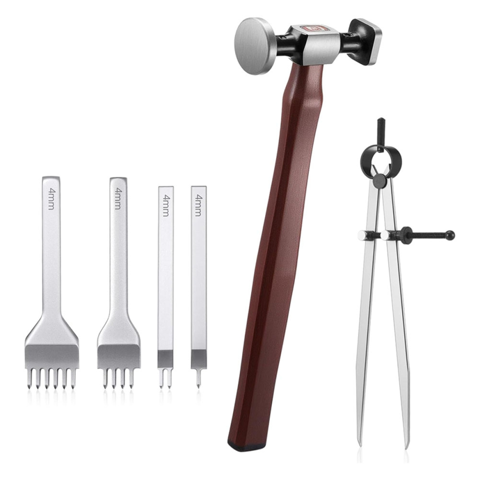 6Pcs Pu Mallet Hammer Set Carbon Steel Double Head Math Compass Drafting for Craft Stamping and Sewing Tool-image-OPC-PJ87D98-NEW