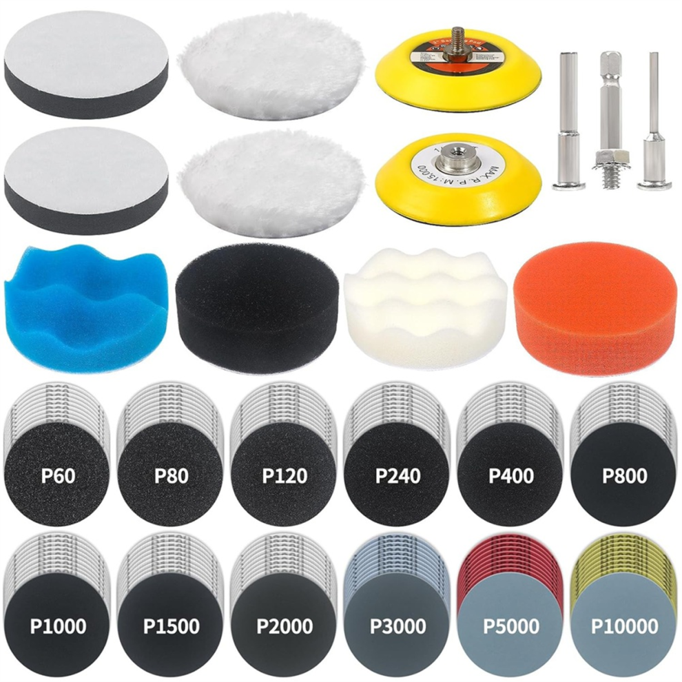 133 Pcs Sanding Disc Drill Polishing Kit Attachment, 3 Inch Wet Dry Headlight Restoration Kit,For Car Wood Metal 4853128041389