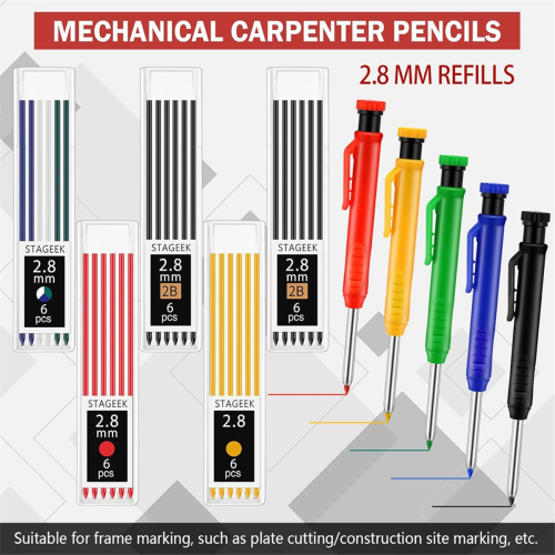 1 Set Mechanical Carpenter Pencil with 78 Refills and Sharpener, Pencils,Deep Hole Long-Nib Marker 1