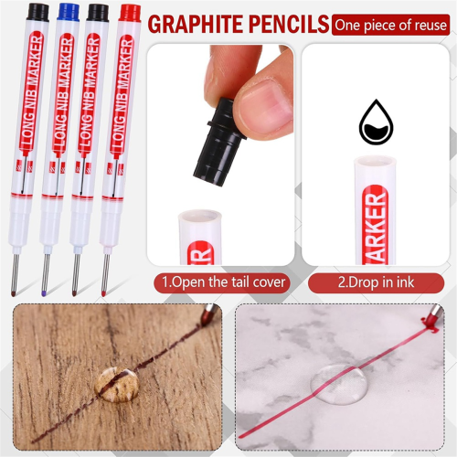 1 Set Mechanical Carpenter Pencil with 78 Refills and Sharpener, Pencils,Deep Hole Long-Nib Marker 2