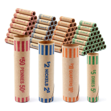 512 Pcs Heavy Duty Preformed Coin Wrappers Rolls, Fits Quarters, Pennies, Nickels, Dimes, Paper Coins Tubes Bank