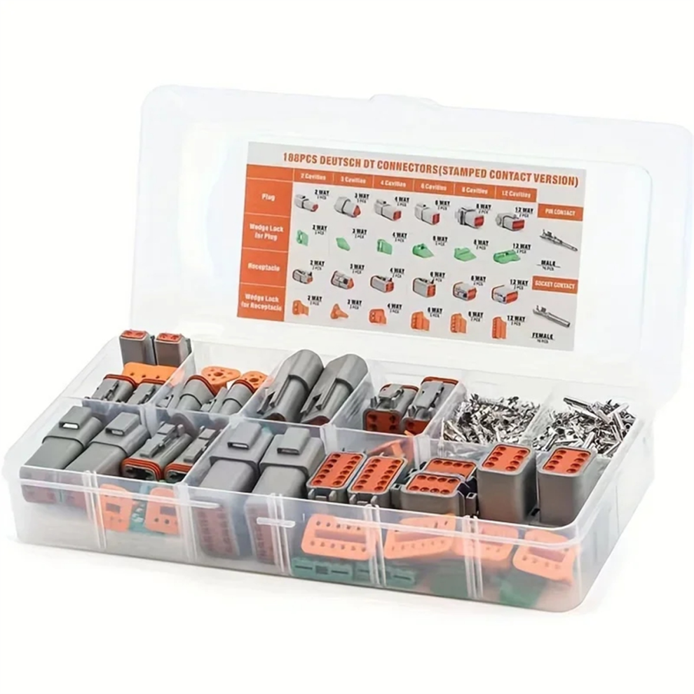 188Pcs Deutsch Dt Series Connector Assortment, Size 16 Stamped Contacts, Waterproof Automotive Electrical Connectors 4853128043802