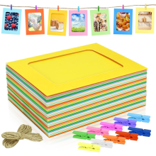 50 Pack Paper Picture Frames, 4x6 Colorful Photo Holder with Wooden Clips and String for Wall Decor Party Supplies