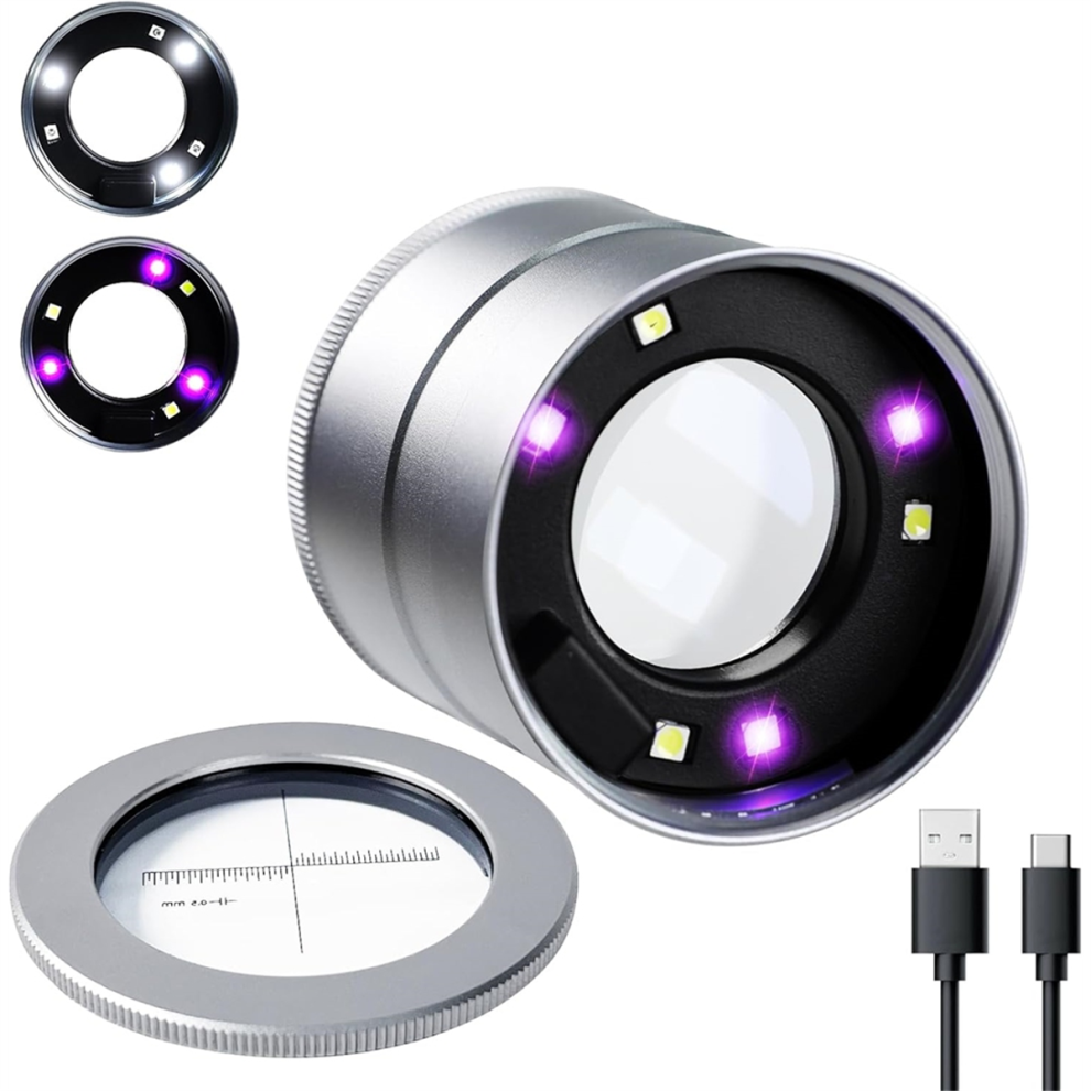 Photos - Other Office Equipment Jehiatek 10X LED Jewelry Loupe Rechargeable, 30mm Scale Lens Magnifying Glass with and UV Light,for Gemstones,Coins &Diamond 