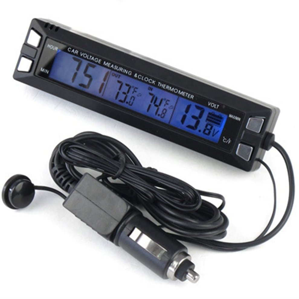 12V 24V Car Thermometer Lcd Digital Vehicle Voltage Monitor Clock Temperature Meter Voltmeter Cable Sensor 4853128058455