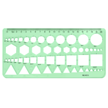 Green Plastic Circles Squares Hexagons Geometric Template Ruler 0-20cm