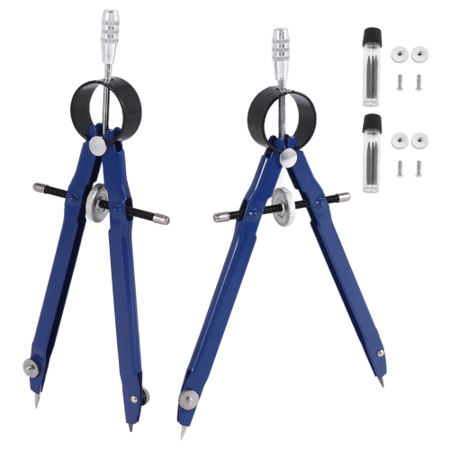 2 Pack Drafting Compass with Lock Math Bow Drawing Metal Wheel Geometry Divider Precision Student for Art School Office 1