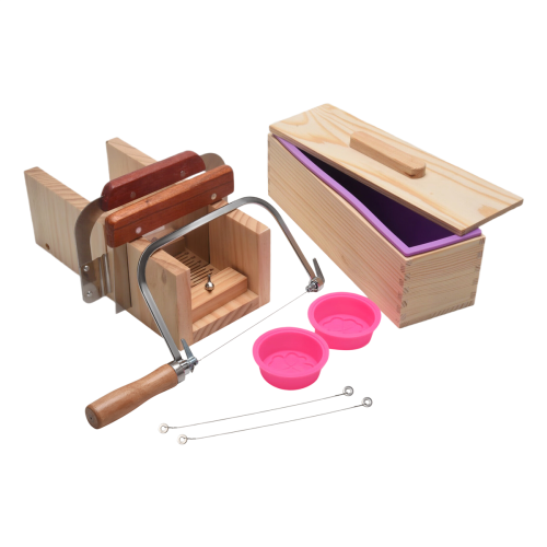 9PCS Silicone Soap Molds Kit,Rectangular Wooden Mold Cutter SlicerHandmade DIY for Cake Making