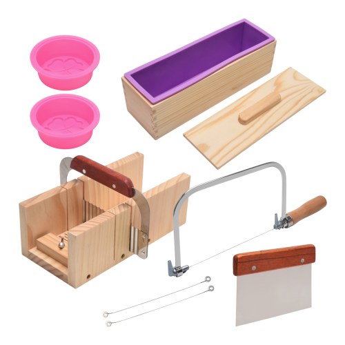 9PCS Silicone Soap Molds Kit,Rectangular Wooden Mold Cutter SlicerHandmade DIY for Cake Making 2