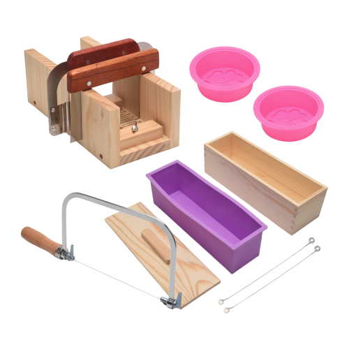 9PCS Silicone Soap Molds Kit,Rectangular Wooden Mold Cutter SlicerHandmade DIY for Cake Making 1